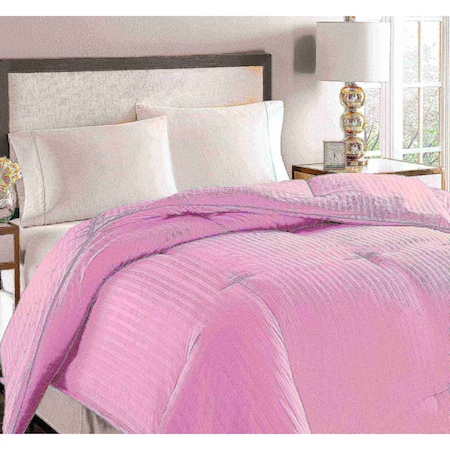 Oversized Damask Stripe Down & Feather Comforter, Pink, Full/Queen